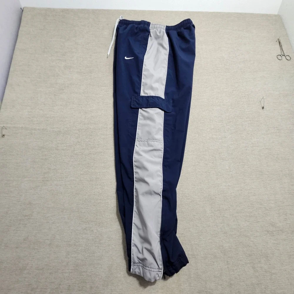 Nike Track Pant XL Baggy Side Stripe Cargo Pocket Windbreaker Vintage Lined *